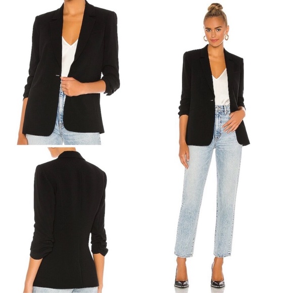 cinq a sept Jackets & Blazers - Cinq A Sept Khloe Crepe 3/4 Ruched Sleeve Blazer In Black Size 14 Retail $395